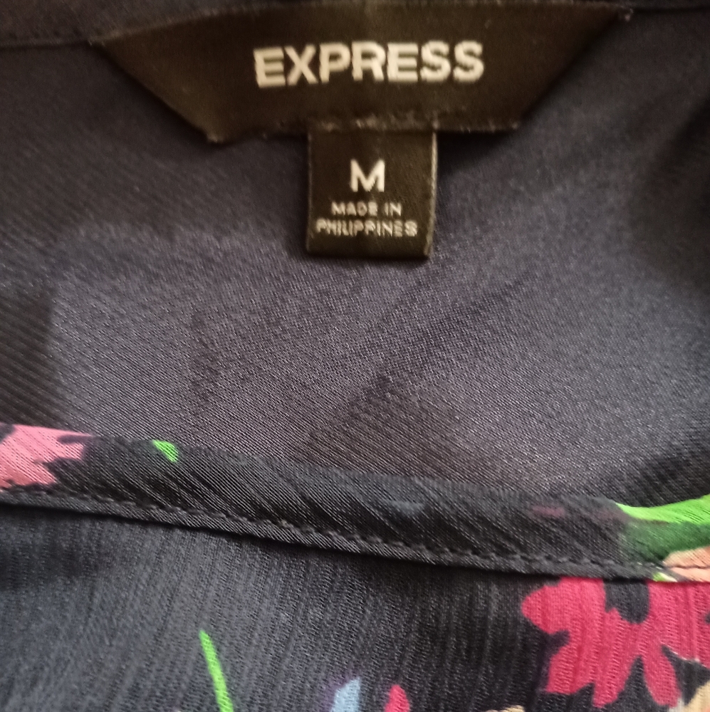 Express Sheer Dark Blue Floral Dress Flowy Soft Girl Whimsigoth Fairygoth Med. - Picture 12 of 16